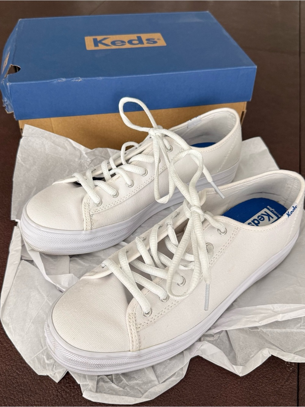 Keds White Low-Top Canvas Sneakers with Platform Sole